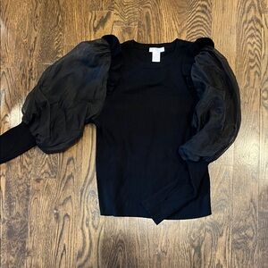 Design History Black Sheer Puff Sleeve Blouse